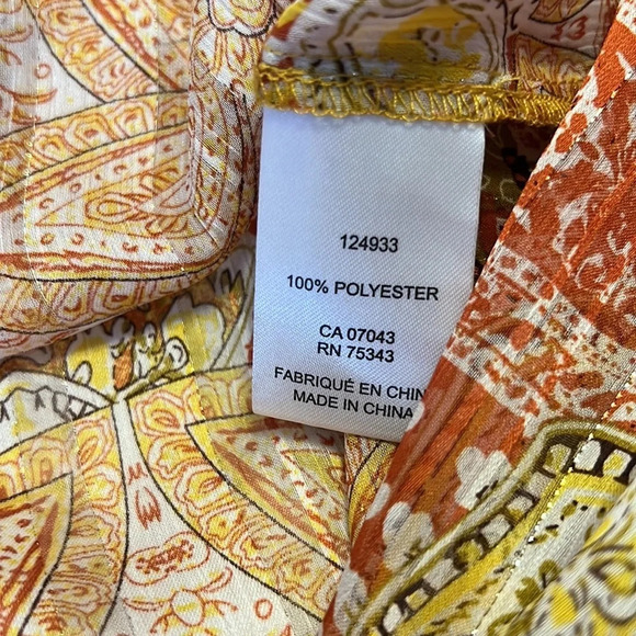 RACHEL ZOE Paisley Boho Print Metallic Stripe V Neck Popover Blouse - Picture 8 of 9